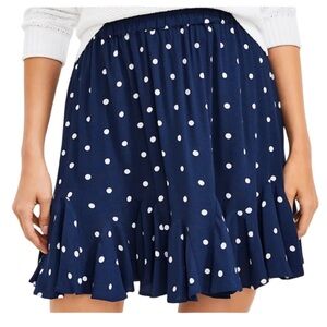 NWT LOFT Navy and White Dotted Godet Skirt Women’s Size Large Petite